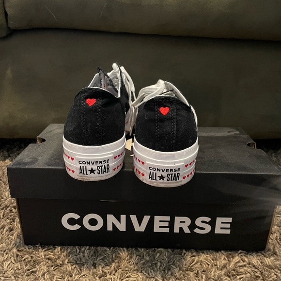 Converse Black Low-Top Platform Sneakers with Red Heart Trim - Picture 3 of 7